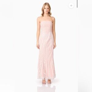 elliatt kiki pink & white beaded mesh strapless maxi gown dress size small NEW